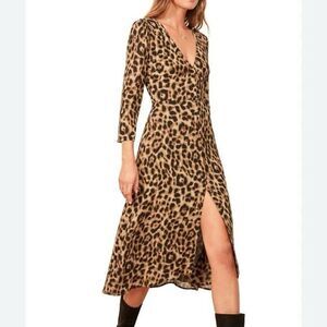 REFORMATION Leopard Long Sleeve Maxi Dress